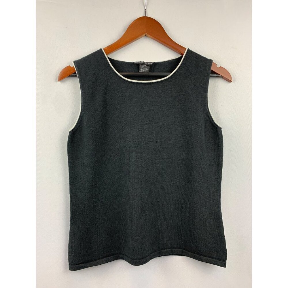 Nicole Studio Womens Silk Blend Sleeveless Top Size 8 Black & Cream